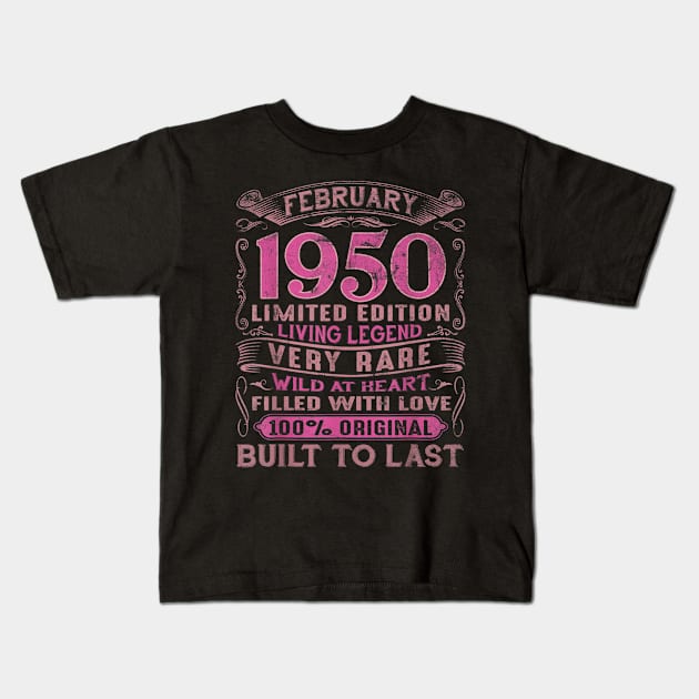 Vintage 70 Years Old February 1950 70th Birthday Gift Kids T-Shirt by dashawncannonuzf